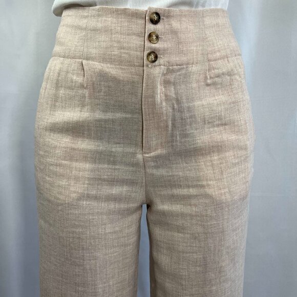 Cropped lightweight woven khaki straight leg high waisted trousers - Picture 3 of 5